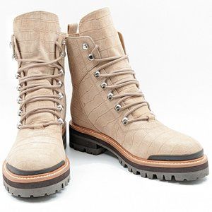 Marc Fisher Women Lizzie2 Lace-up Platform Croc Beige Suede Combat Boots Sz 9M N
